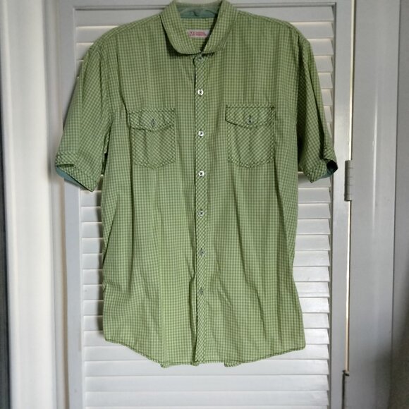 Green and white checked Michael Brandon mens shirt size L - Picture 1 of 3